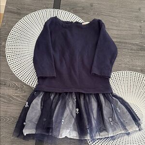 Jcrew Crewcuts Adorable Navy Blue Long Sleeve Dress w/Tulle Skirt-Girls Size 5